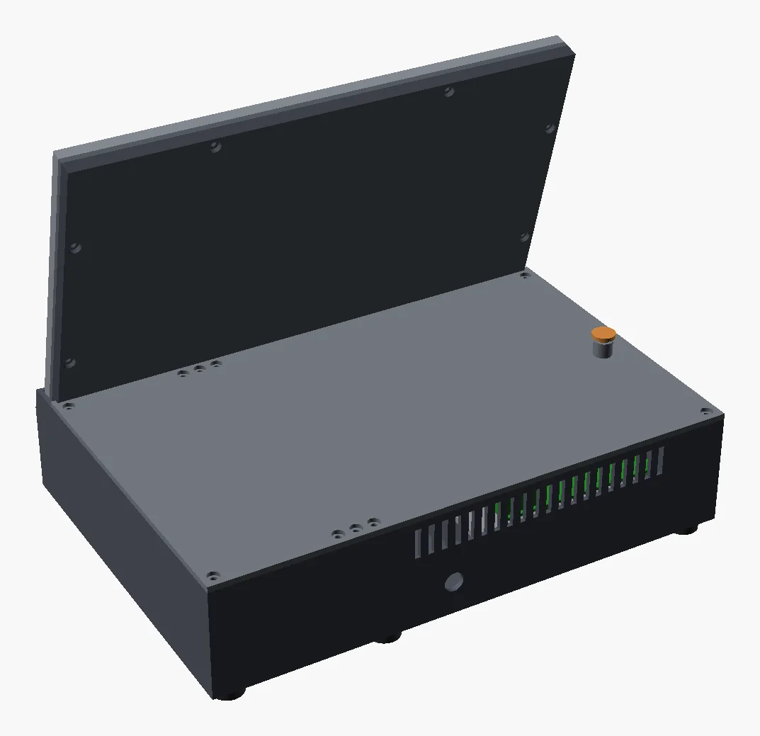 The stand from behind, with the vents and the power button pin